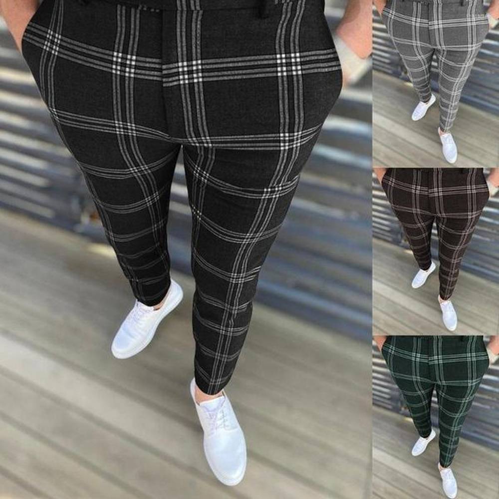 Men's Plaid Business Casual Pants Comfortable Stretch Trousers For Office Work Interview Polyester Black Gray Brown Green Navy Blue B1