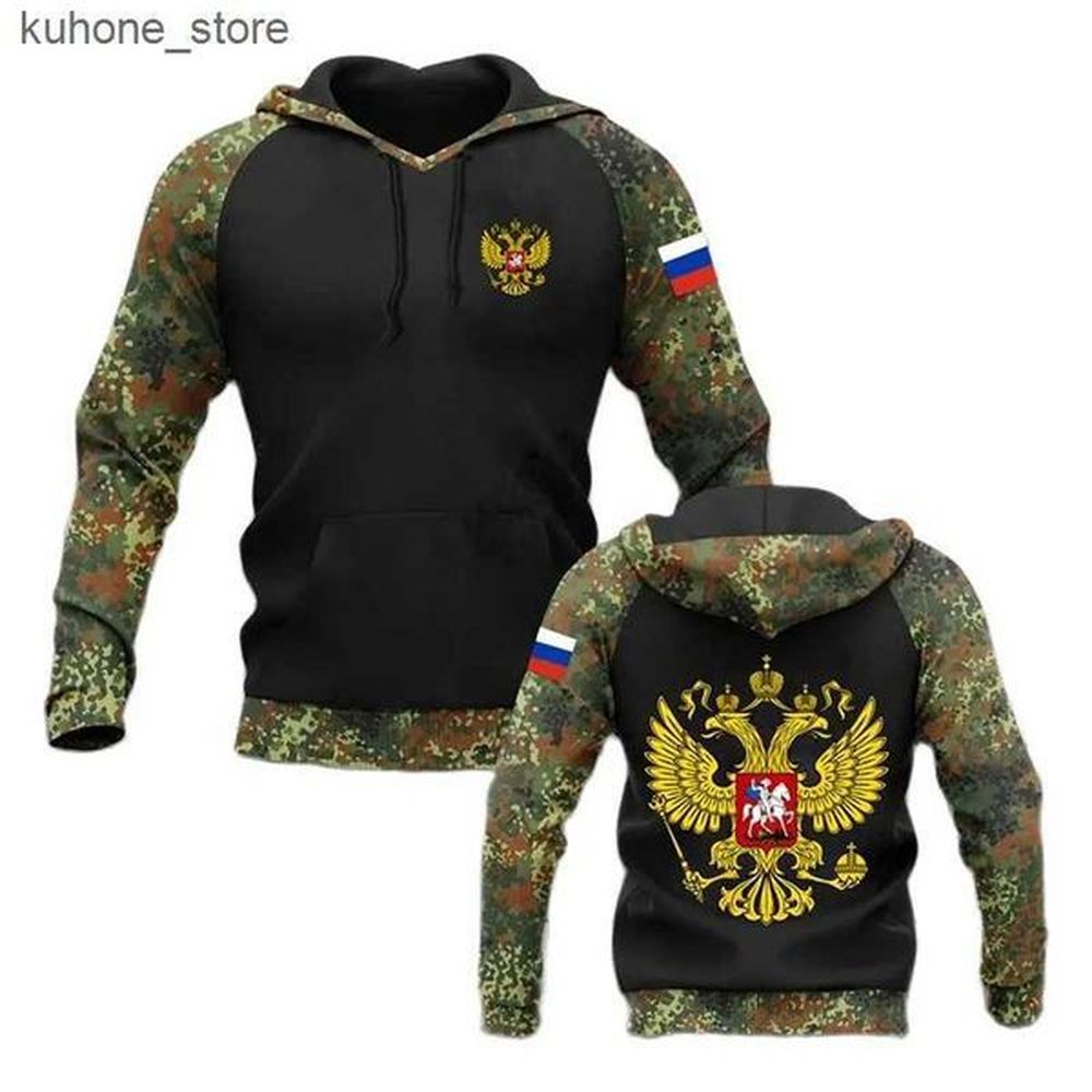 Men's Plus Size Hoodies Sweatshirts Russia National Emblem Camo Print Russian Camouflage For Sports Pullovers Tracksuit L240910