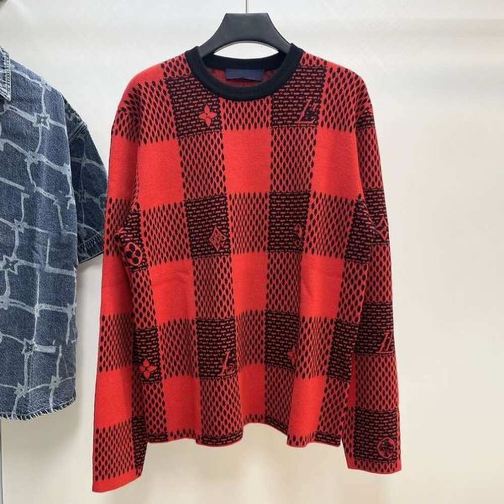 Men's plus size sweater hoodie jacquard knitting machine e custom large detail round neck cotton jacquard knitting Damier inlaid knitti