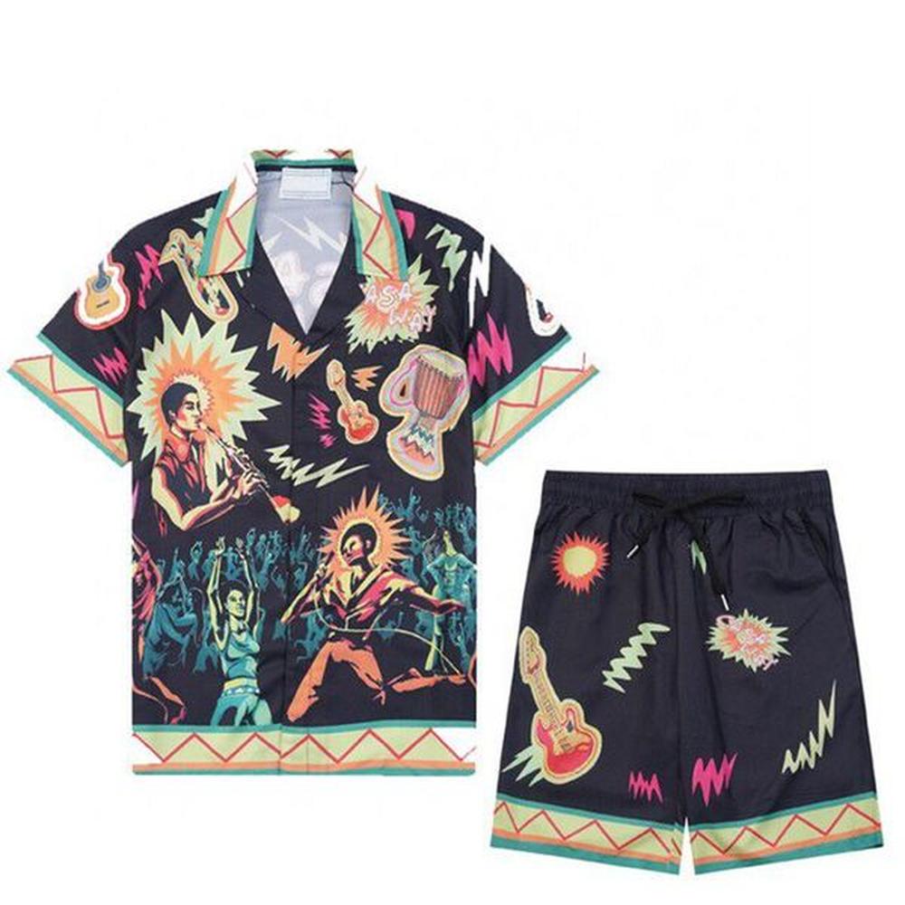 Men's Plus Tees & Polos Summer New Fashion Crew Neck T shirt Cotton Short Sleeve Shirt Hawaiian Beach Print Shirt Shorts sports suit M-