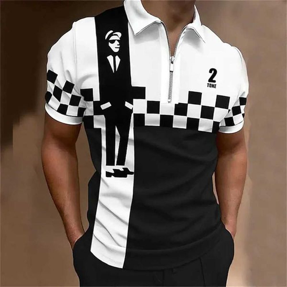 Mens Polo Golf Plaid Turndown Short Sleeve Zipper Clothing Funny Comfortable Beach Tee Man Luxury Tops Original Shirts QualityXJ241225