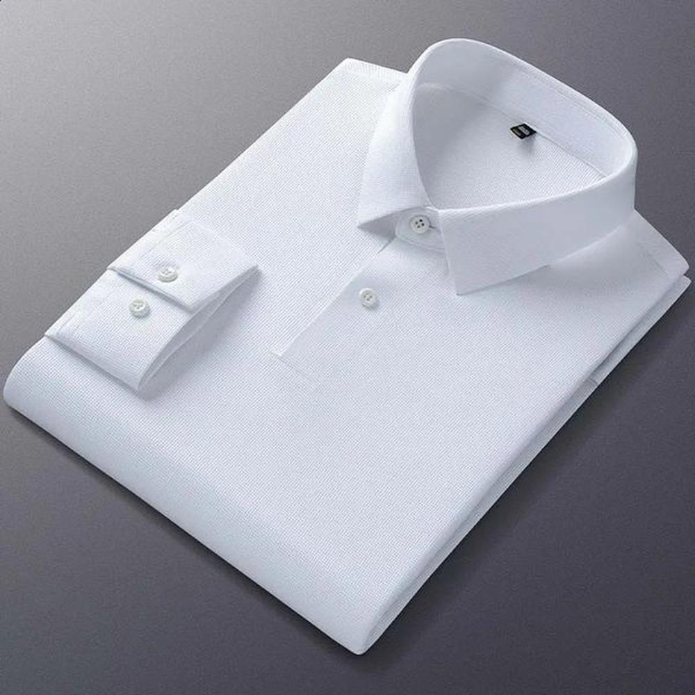 Mens polo shirt long sleeved highquality lapel seamless high elasticity top casual slim fit mens clothing 240823