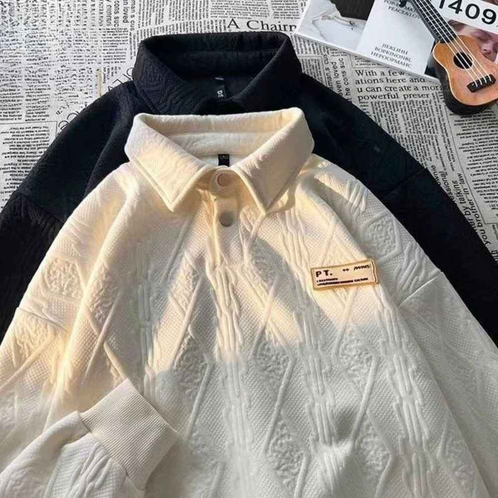 Men's Polos American street style autumn and winter men and women trendy personalized Polo pullover for couples loose retro casual top
