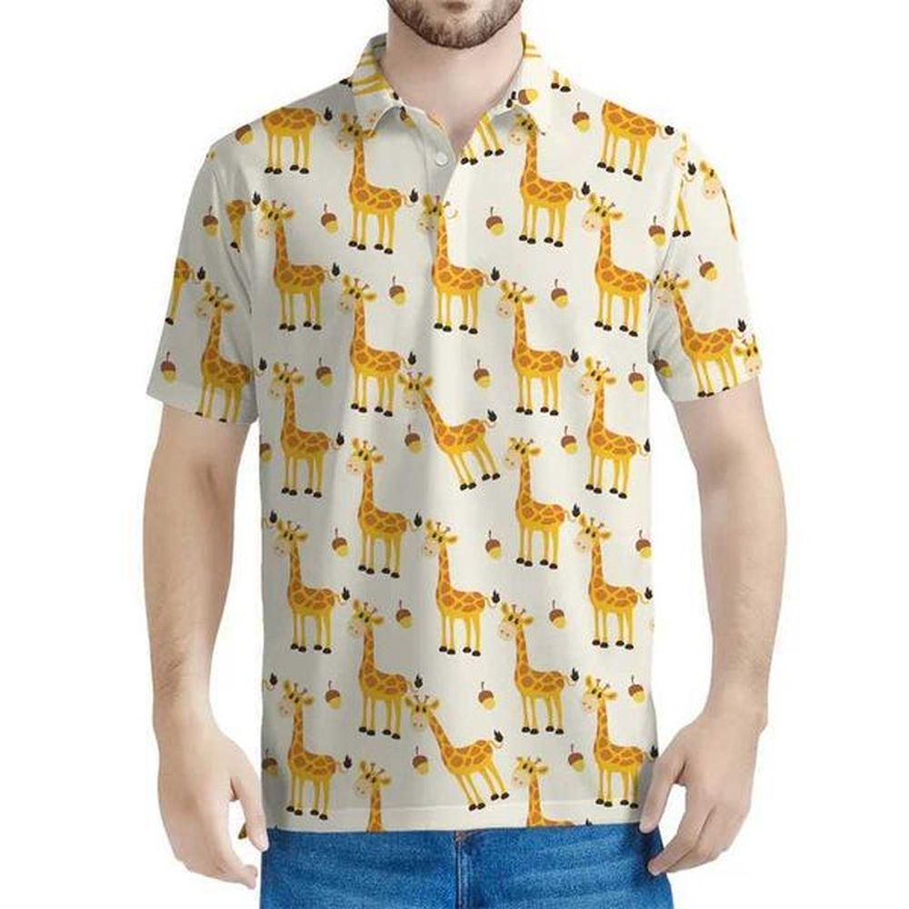 Men's Polos Cartoon Giraffe Pattern Polo Shirt Men 3D Printed Animals Tee Shirts Casual Oversized T-Shirt Lapel Button Short Sves H2412