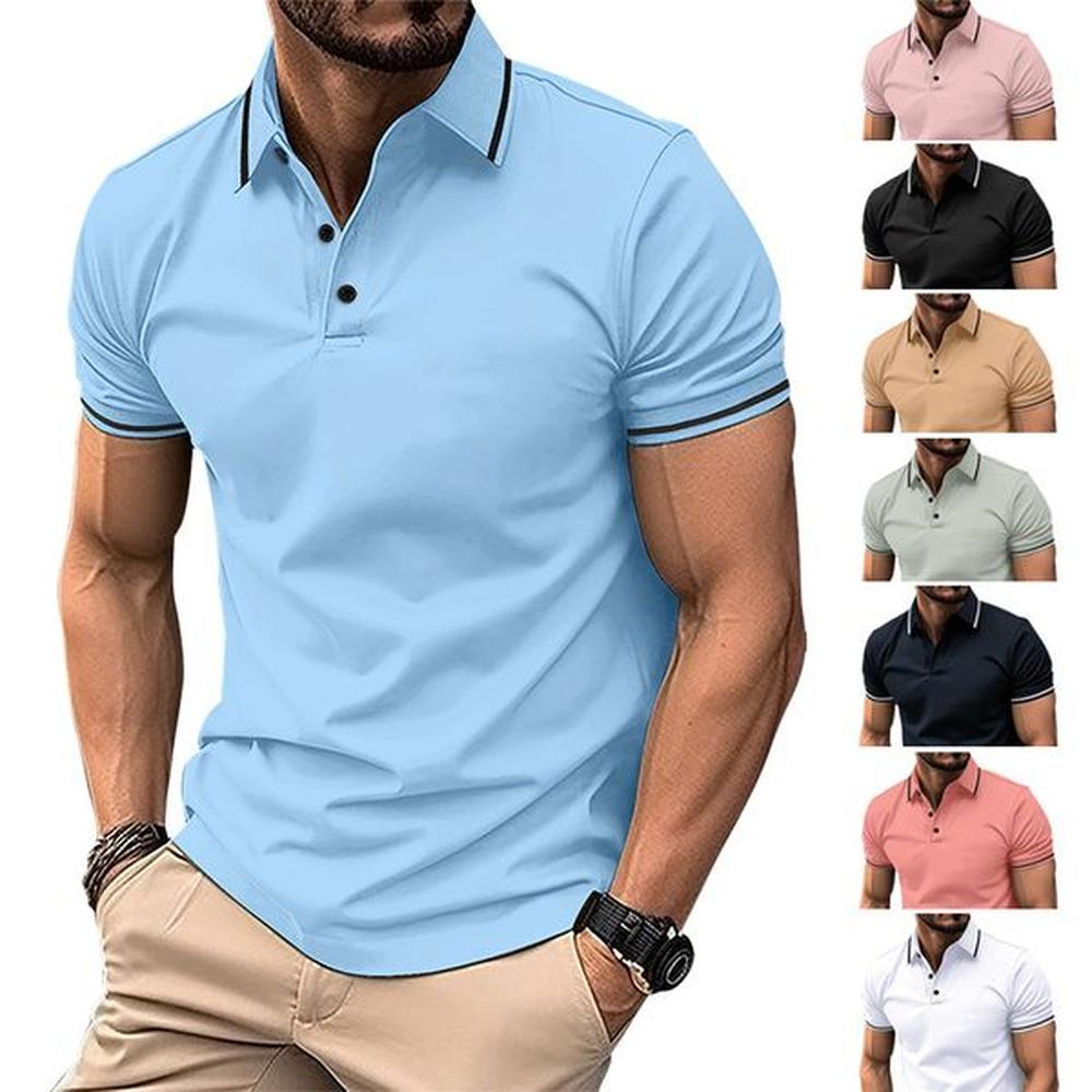 Men's Polos Casual T Shirts Solid Color Business standing collar Fashion Top And Autumn Short Sleeves Shirts