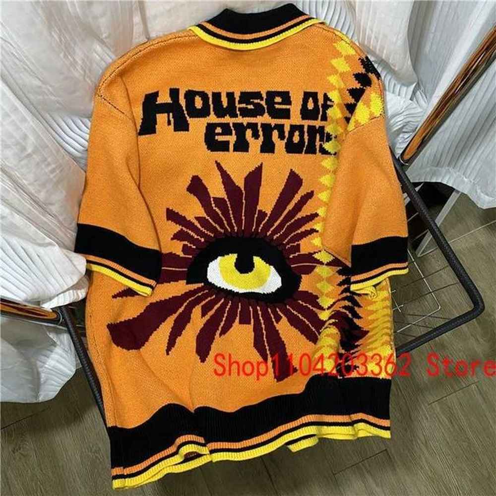 Men's Polos Men Women Couples Streetwear HOUSE OF ERRORS Sweater Short Sleeve Five-color Jacquard Pattern POLO Shirt T-shirt Real Photo