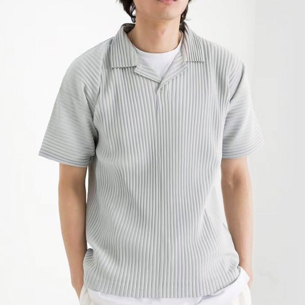 Men's Polos Pleated Lapel Short-Sleeved POLO Shirt Men's Summer Japanese Edition Loose Casual Trend Solid Color Half-Sleeved T-Shi