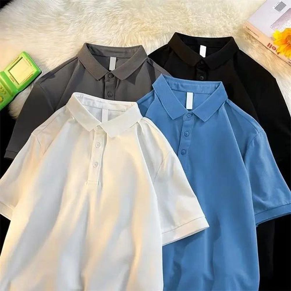 Mens Polos Polo Shirt Casual Business Workwear Short Sleeves Loose Fit Elastic Lapel Solid Color Work Uniform