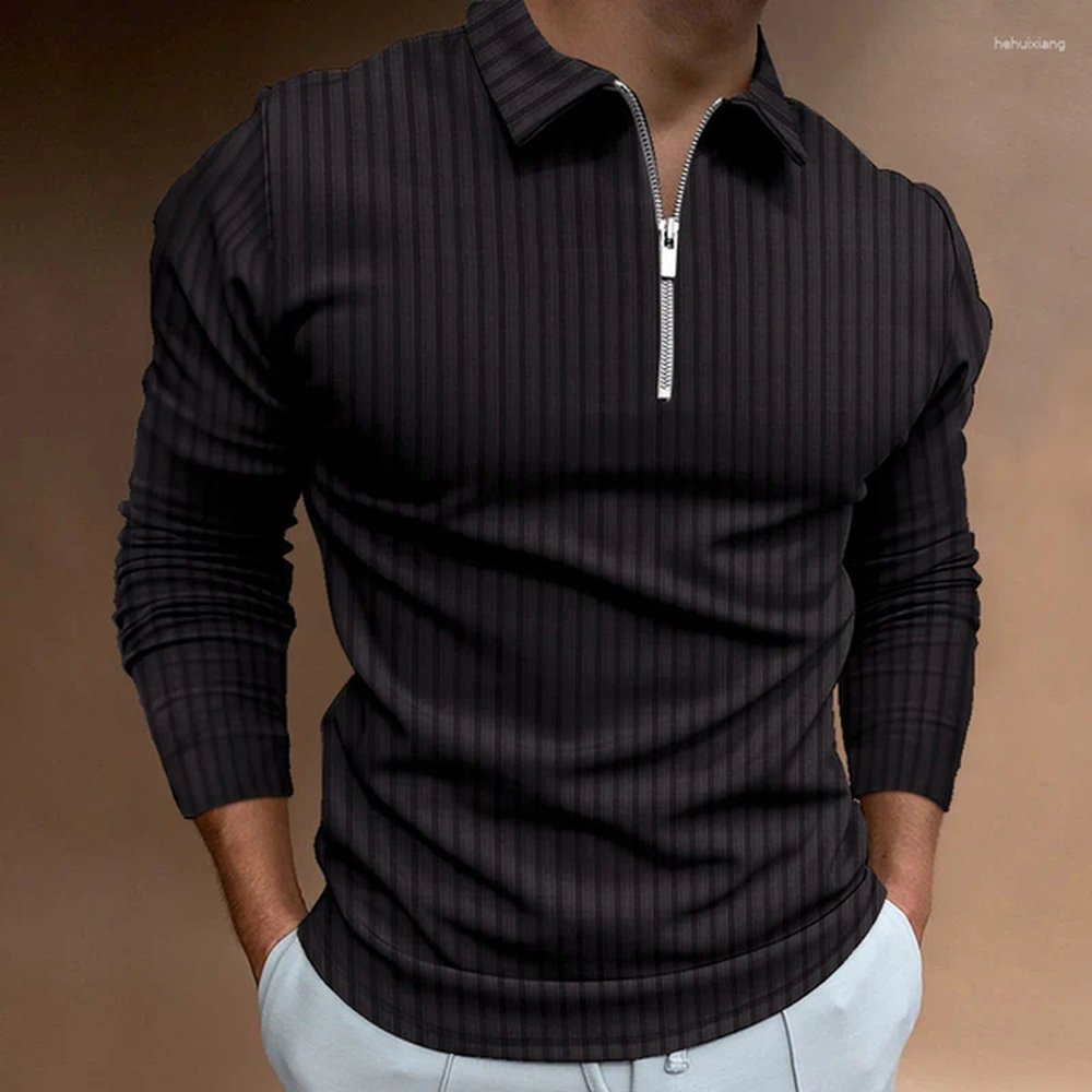 Men's Polos: Striped Long-Sleeved Sweaters For Spring And Fall Warmth