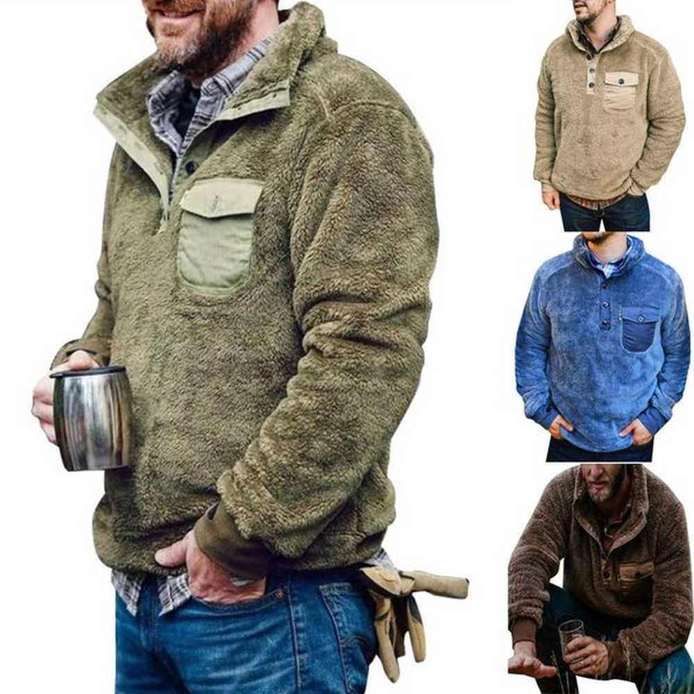 Mens Pullover Jacket Winter Casual Solid Jumper Coats Clothes Thicken Warm Sweatshirts Pocket Button Long Sleeve Knitted Sweater 211014