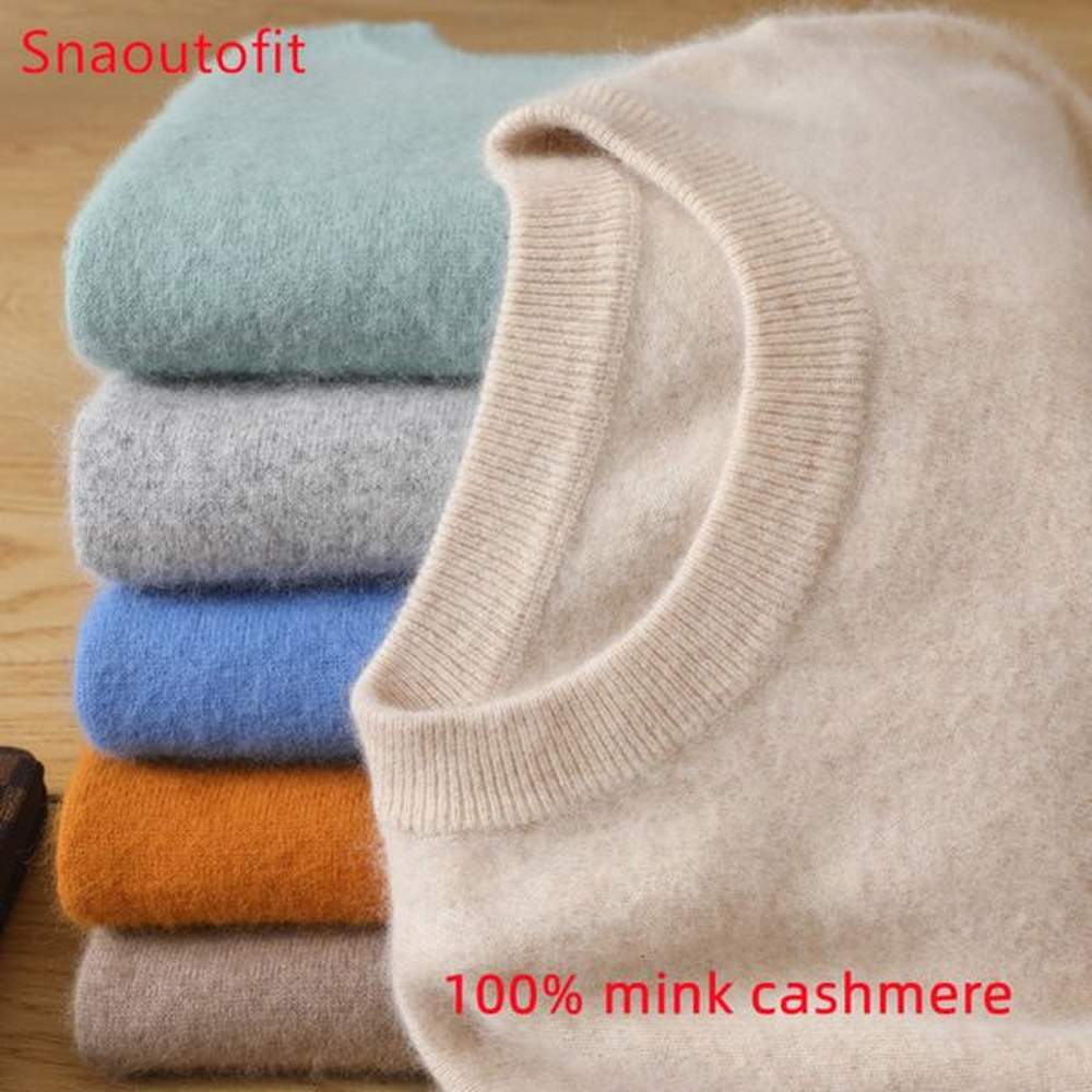 Mens 100% Pure Mink Cashmere Sweater O-Neck Pullovers Knit Sweater Autumn and Winter Long Sleeve High-End Jumpers Mink Tops 240807