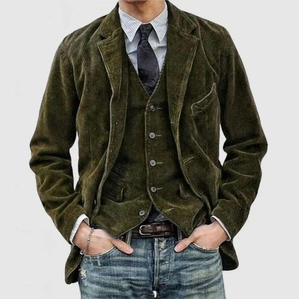 Mens Retro Corduroy Collar Long Sleeve Jacket Single Chest Casual Set Jacket Pocket Solid Color Loose Business Jacket 241204