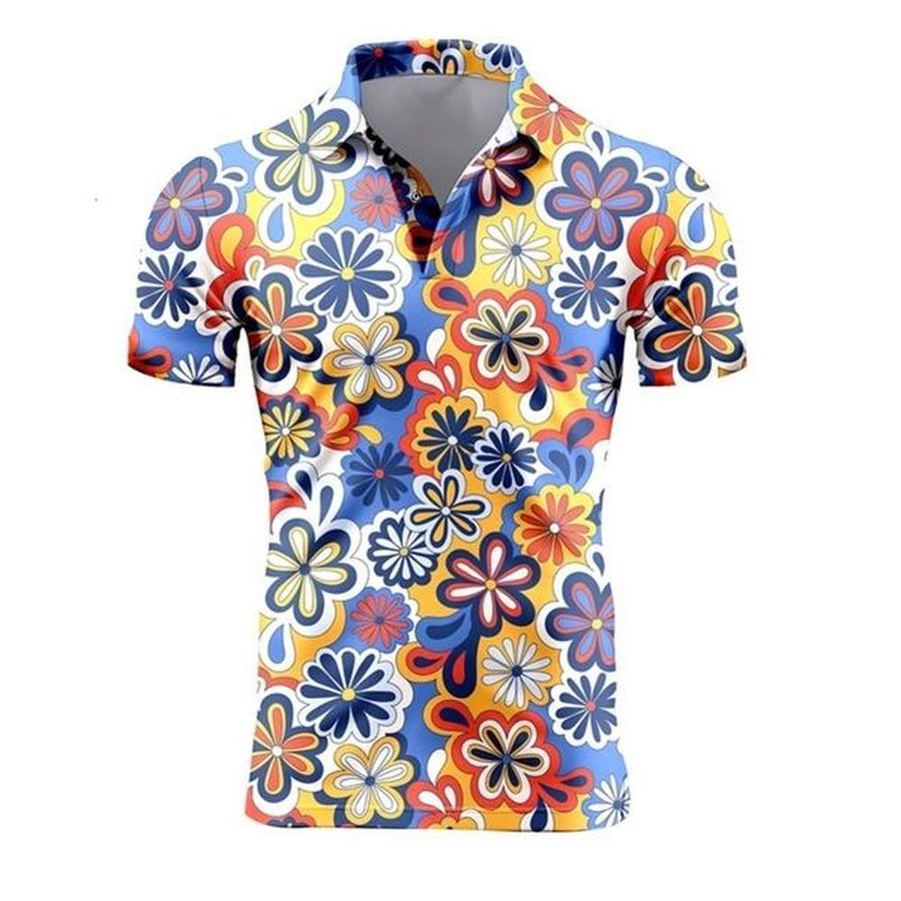 Mens Retro Short Sleeve Polo Shirts 3d Full Print Flower T Shirts For Men Summer Casual Oversized Tee Shirt Tops Blusa Masculina 240806