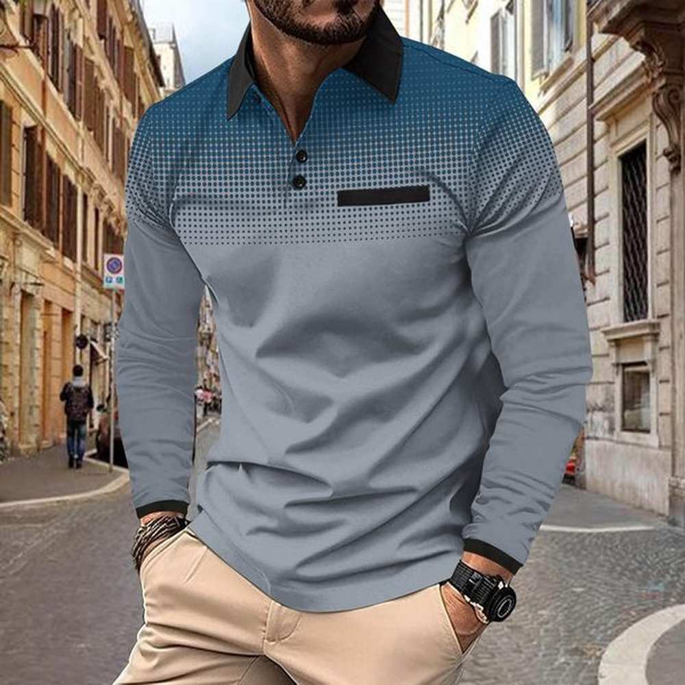 Mens Shirt Pattern Printing Geometric polos Organic Cotton MPolo Shirts Autumn soft T-Shirt High Quality Breathable Casual Wear long sleeve