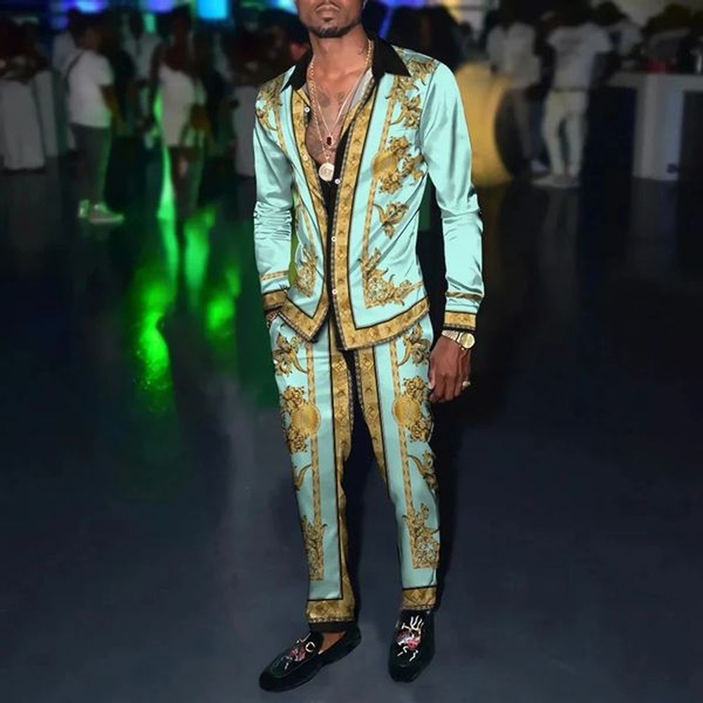 Mens Shirt Suits 3D Print Retro Harajuku Fashion Men Casuan Breathable Lapel Long Sleeve Pants Two Piece Set 241016