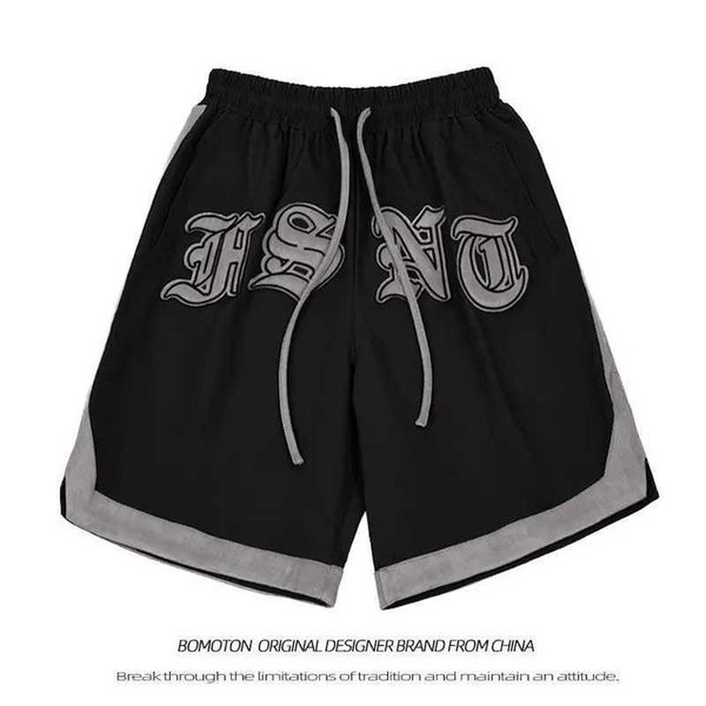 Men's Shorts American Street Letter Embroidered Shorts Men and Women Retro Contrast Sports Hip Hop Fashion Couple Loose Casual Fifth Pa