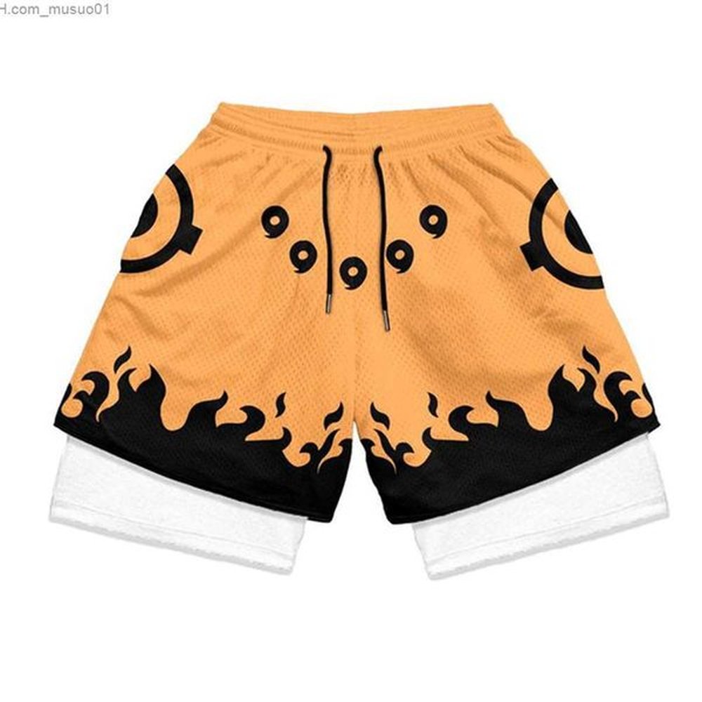 Men's Shorts Anime gym shorts mens fitness comic print 2-in-1 compression performance shorts mesh quick drying double layered shorts su