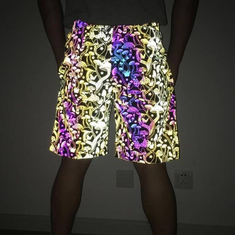 Men's Shorts Est Multicolor Reflective Mushroom Men Summer Night Shiny Biker Women Short Pants Couple Hip Hop Sexy Ladies