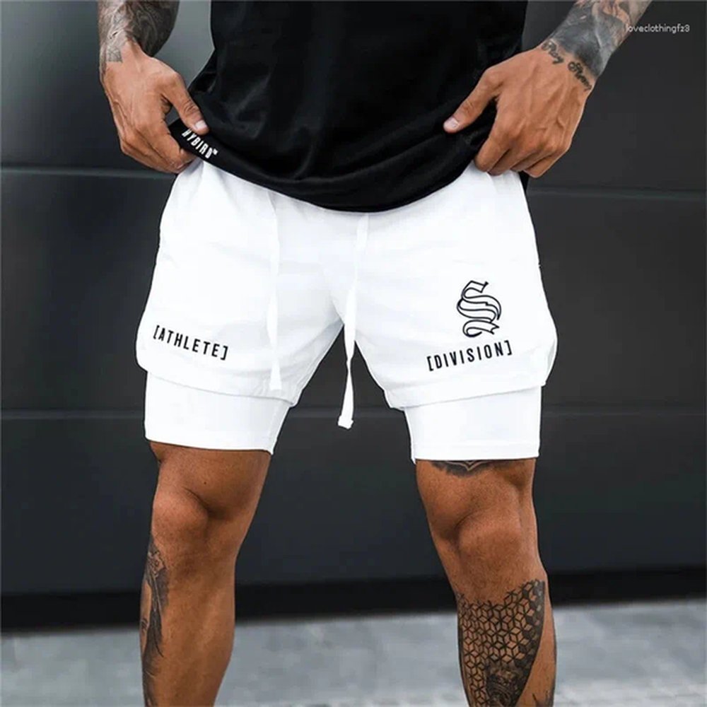 Mens Shorts 2 IN 1 Sport Running Casual Breathable Men Double-deck Jogging Quick Dry GYM Fitness Workout X250207