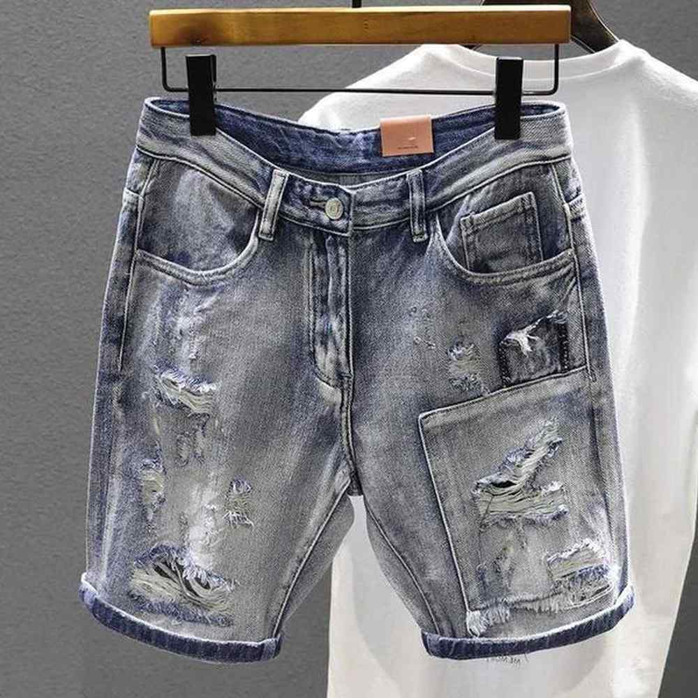 Men's Shorts Male Denim Shorts Ripped Cargo Straight Mens Short Jeans Pants Korean Fashion Sale Buttons Cow Trend 2024 Xxxl Retro Summe