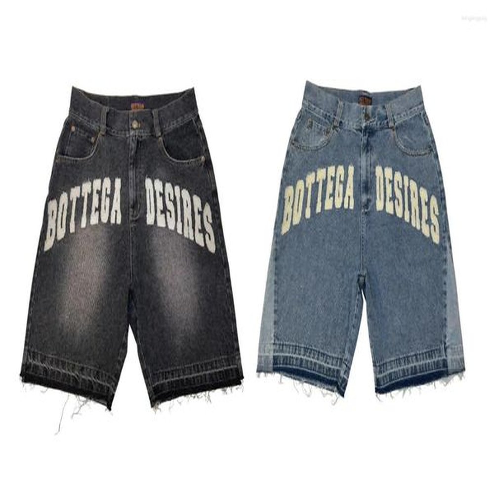 Men's Shorts Men Black Blue Washed Denim Tears Y2k Retro Letter Patchwork Summer Fashion Pants Sand Casual Spliced Jorts Gym Sweatpants