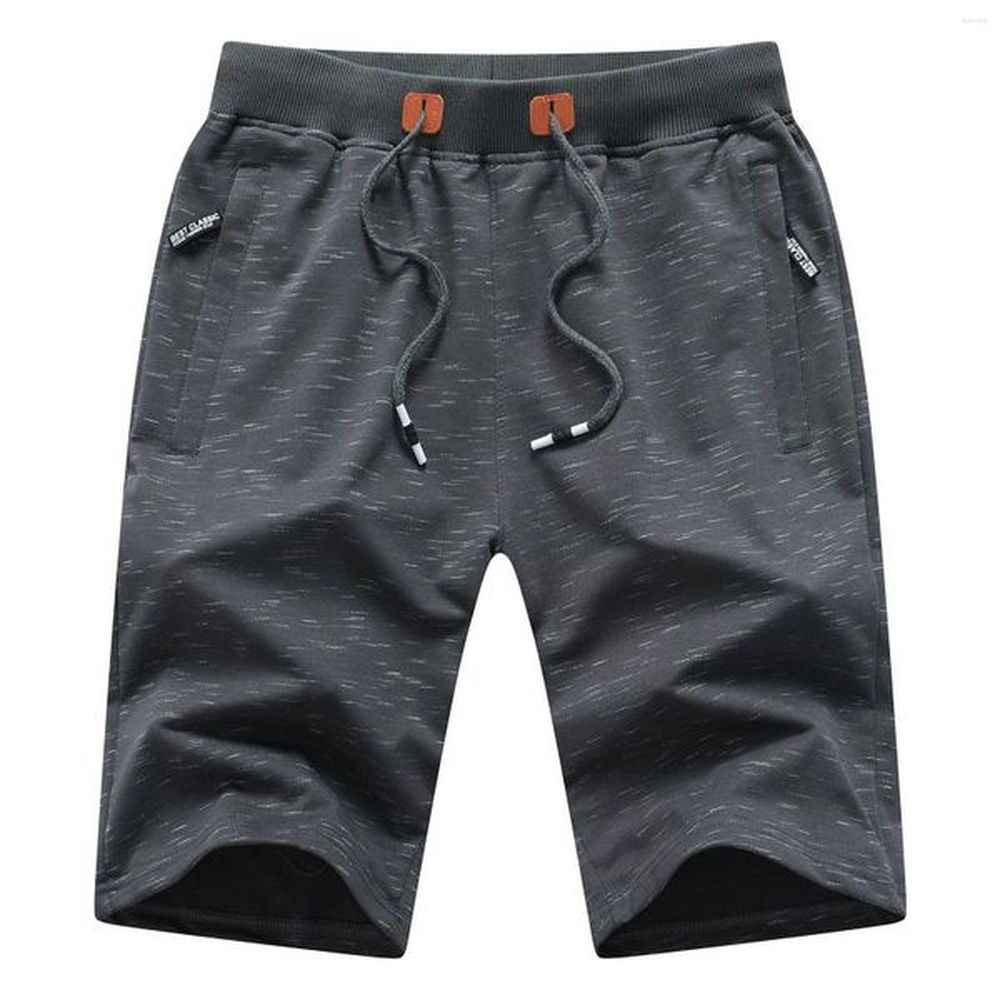 Mens Shorts Men Casual Sport With Solid Color Zipper Pocket And Waist Tie Rope Classic Style Elastic Fifth Pants Summer
