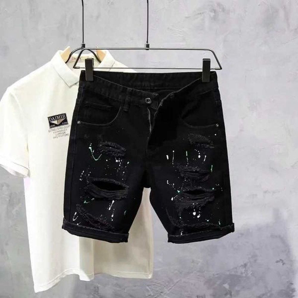 Men's Shorts Mens casual denim shorts summer slim fit mid waist American street casual loose straight leg sports five minute pants J241