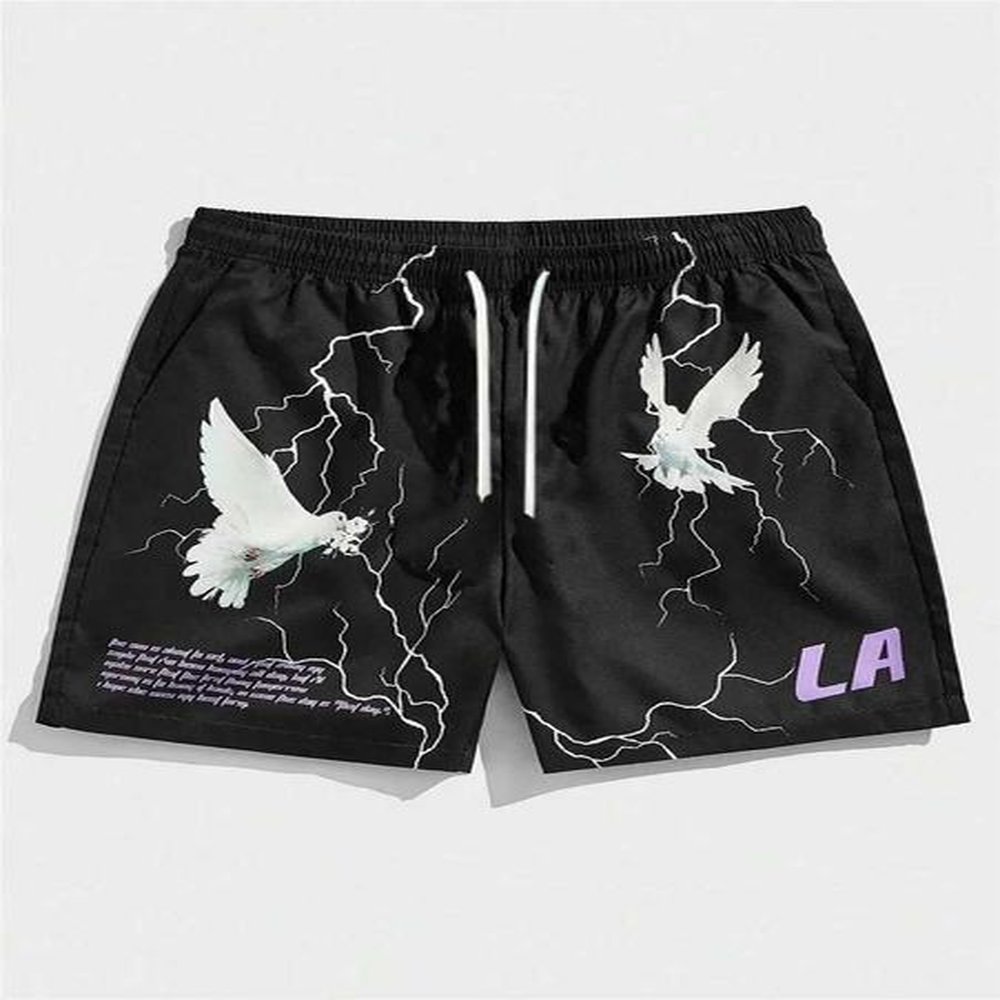 Men's Shorts Mens pigeon and slogan graphic shorts casual half pants unisex gym mens Trouser summer womens sports beach shorts T250106