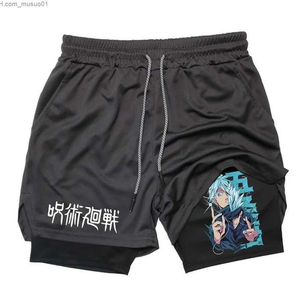 Men's Shorts Mens Running Shorts Summer Anime Sports Shorts 2-in-1 Training Gym Exercise Print Quick Drying Sports Shorts M-3XLL2405