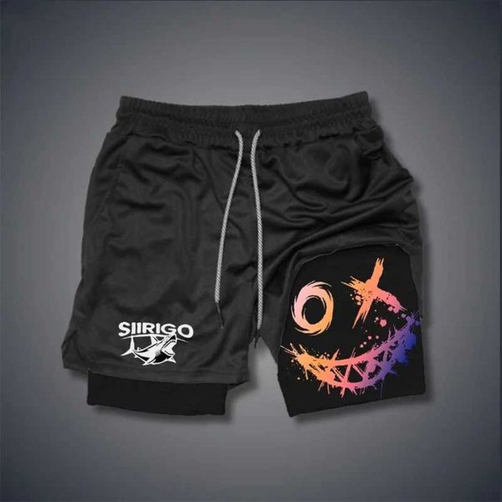 Men's Shorts Mens Smiling Face Printed Fitness Shorts Double-Layer 2-in-1 Quick Drying Outdoor Leisure Training Sports Shorts H241217