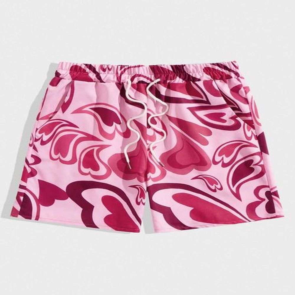 Men's Shorts Mens Summer Red Love Print Casual Beach Girls Shorts Pants Fashion 3d Printing Men Gym Shorts Holiday Daily Shorts Men Clo
