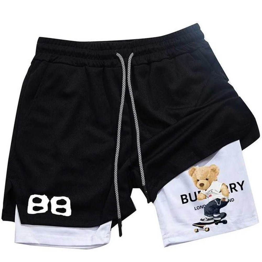 Men's Shorts Mens Swimwear Fitness and sports breathable double-layer shorts 2-in-1 running with phone pocket and towel loop z250209