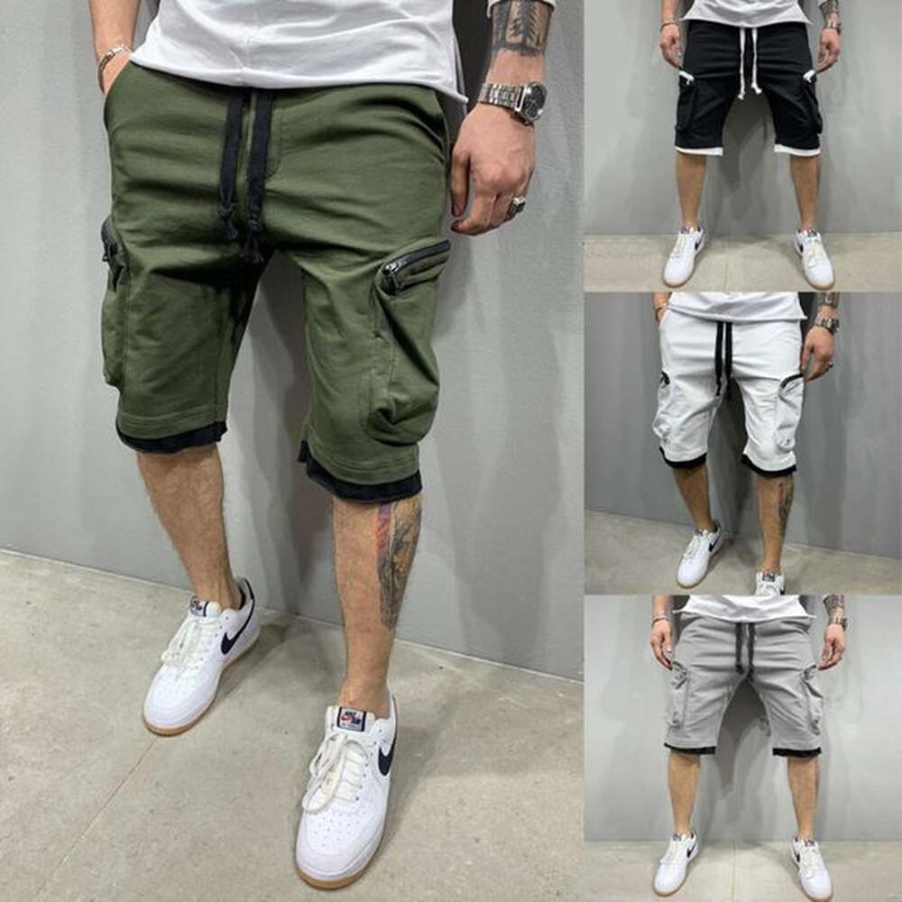 Men's Shorts New Summer Cotton Double-pocket Zippered Cargo Hip-hop Style Casual Pants Sports Fiess Five Point Pant