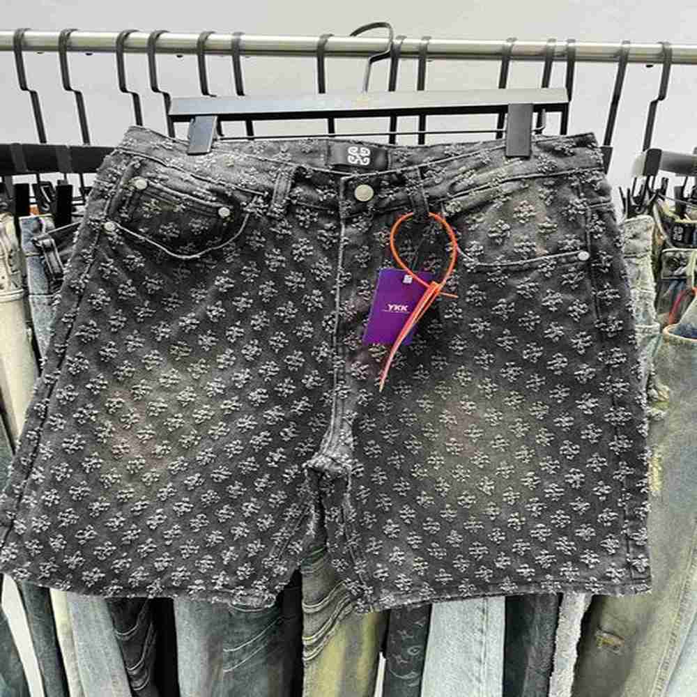 Men's Shorts New Summer Jacquard Distressed Black Mens Denim Shorts Smart Straight Leg Loose Mens Shorts H241126