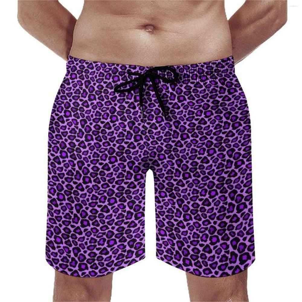 Men's Shorts Purple Leopard Board Quality Men Beach Pants Animal Print Trenky Swimming Trunks Plus Size