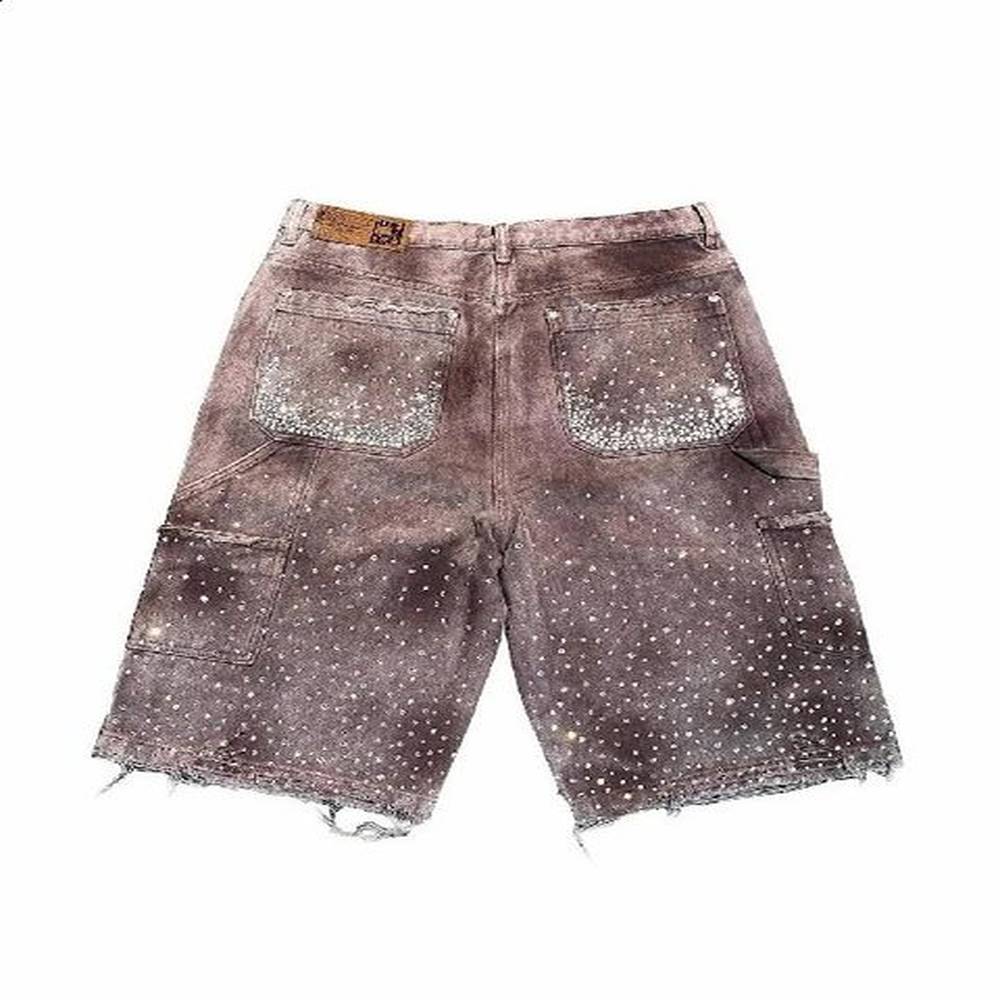 Men's Shorts Streetwear Shorts Y2K Mens Womens Gothic Hip Hop Rhinestones Sequins Retro Baggy Jeans Denim Gym Shorts High Waist Casual
