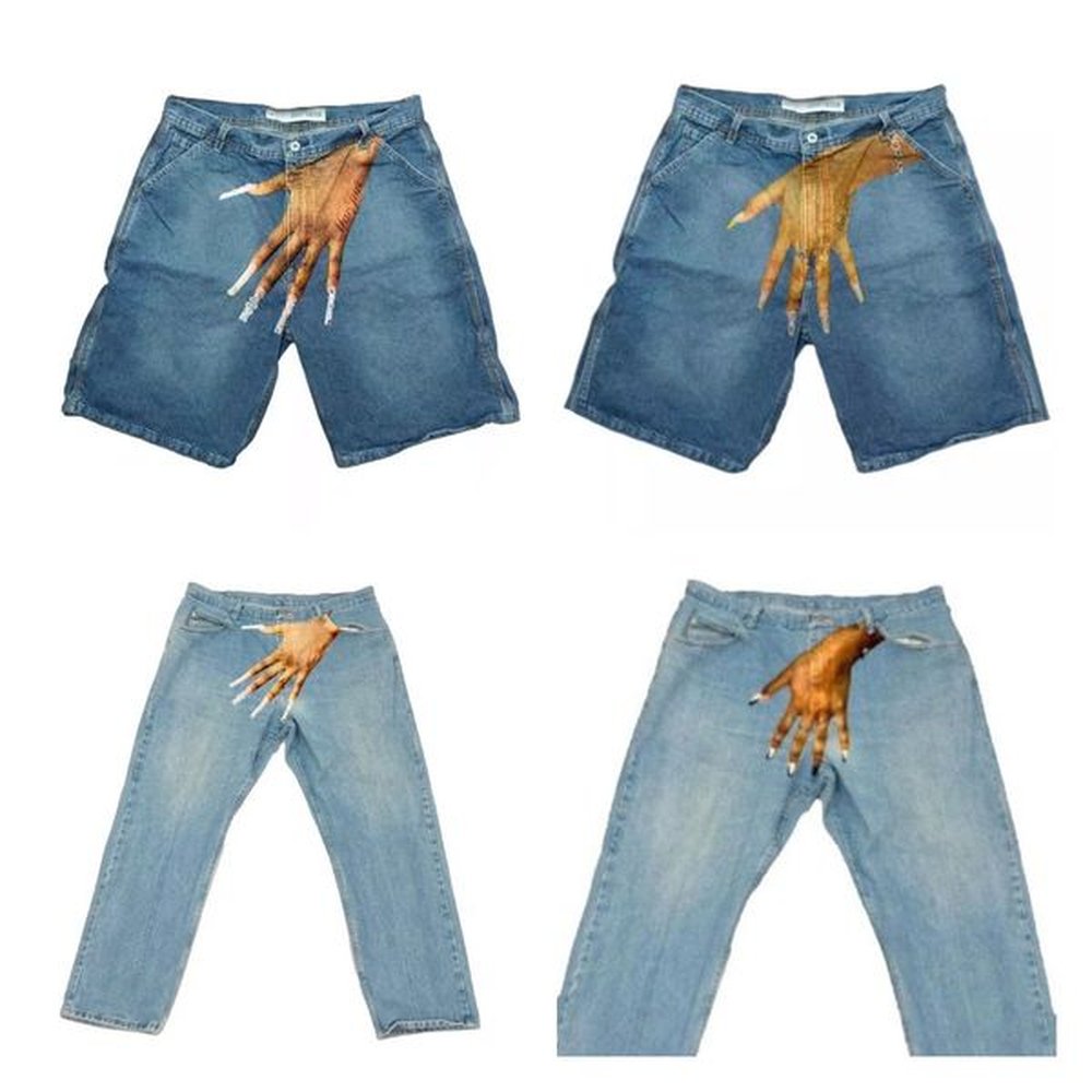 Mens Shorts Streetwear Shorts Y2K Pants Harajuku Hip Hop Finger Print Retro Blue Baggy Denim Gym Short Men Basketball Shorts Over Knee Pants