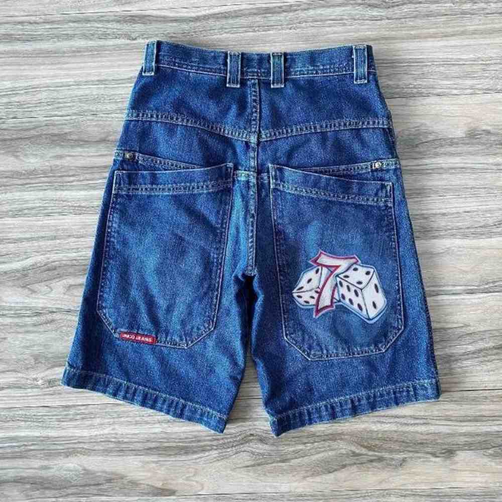 Mens Shorts Summer Hip Hop Cartoon Graphic Dice 7 Embroidery Jeans Harajuku Retro Baggy Jorts For Men Y2k JNCO Gym Basketball X250207