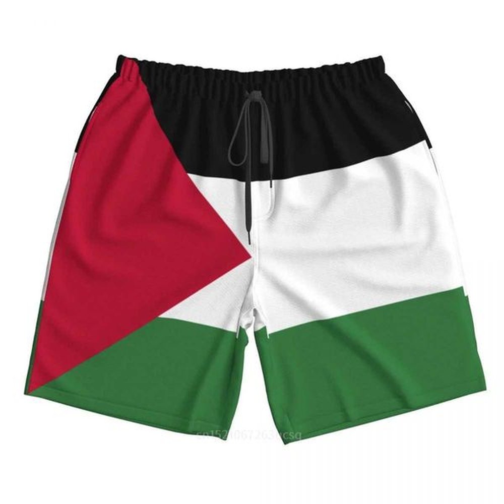 Men's Shorts 2023 Summer Polyester Palestine Flag 3D Printed Mens Board Shorts Beach Pocket Running Summer Pants Y240507