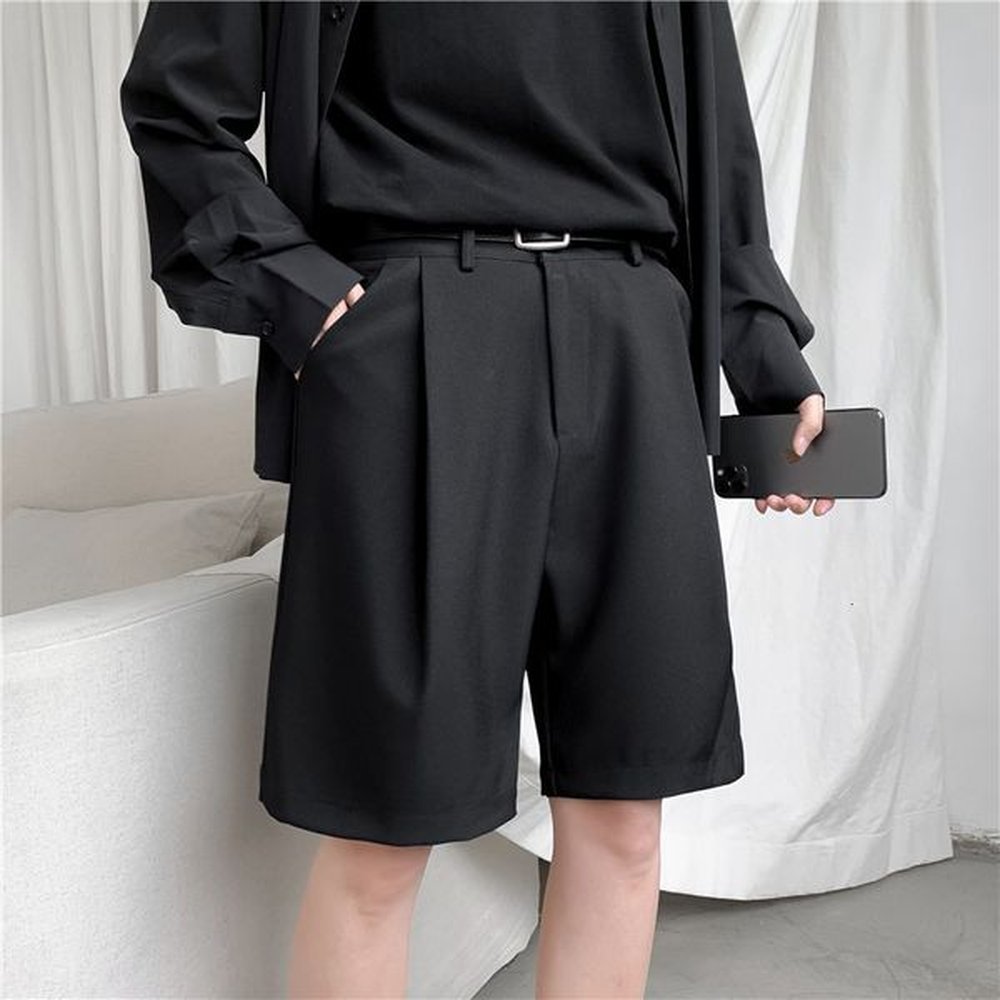 Men's Shorts Summer Straight Fit Knee-Length Short Suit Pant Solid Black White Clothing Student Thin Colors Casual Man 230410