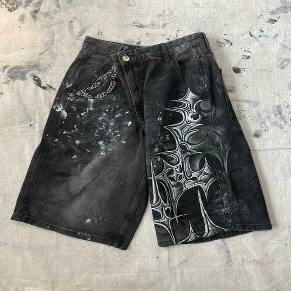Men's Shorts Y2K New Harajuku Fashion Oversized Geometric Print Denim Short Men Vintage Gothic Hip Hop Popular Casual Joker High Waist