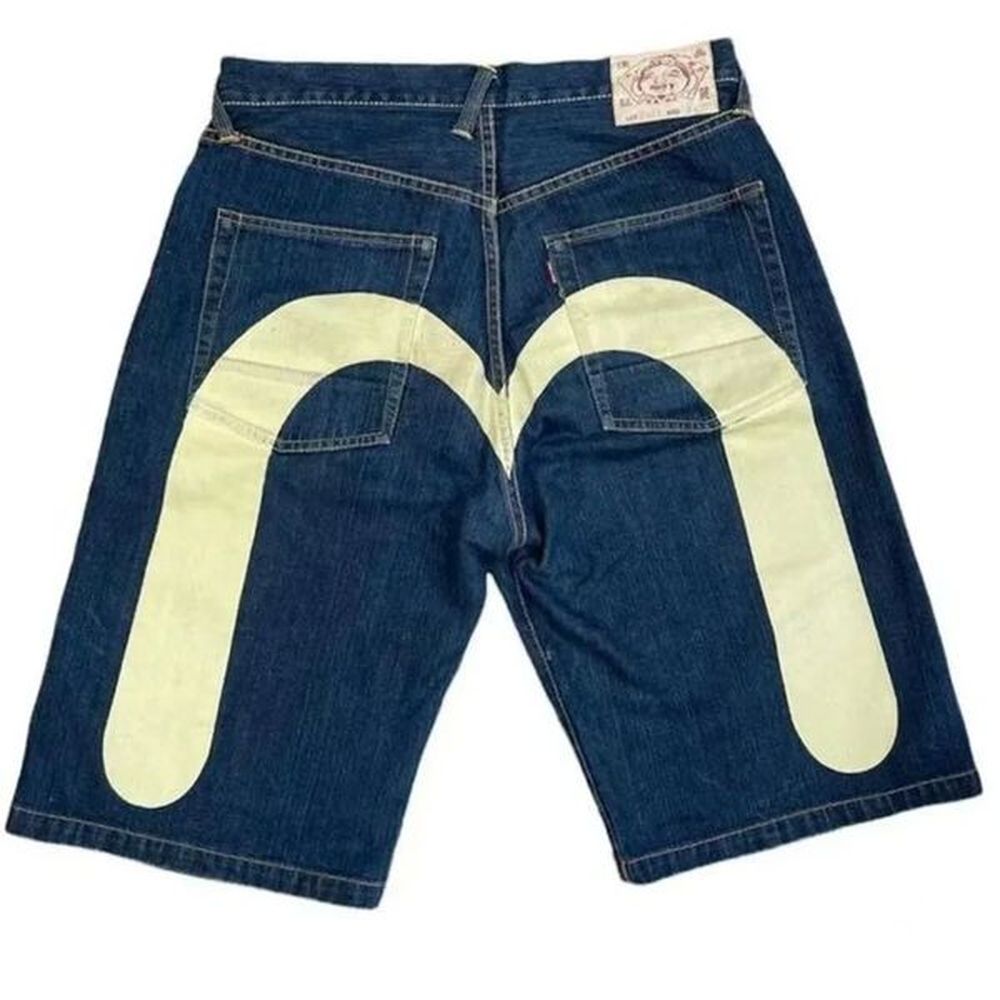 Men's Shorts Y2k Retro Jean Shorts Womens Cartoon Embroidery Knee Length Baggy Jeans Wide Leg Denim Short Pants Mens Shorts