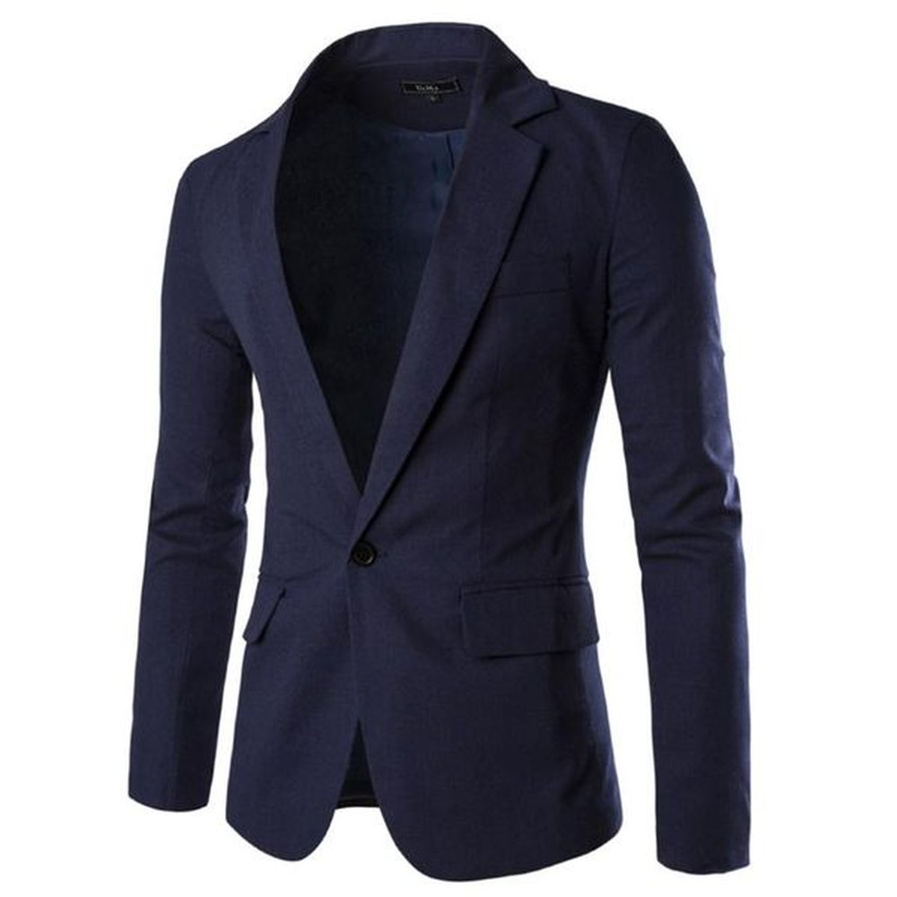 Men's Single-Button Slim Fit Suit Blazer - Solid Color Business & Wedding Jacket, Asian Sizes