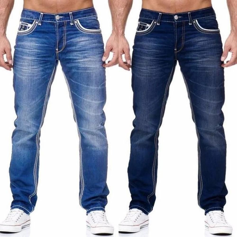 Mens solid pocket elastic denim straight pants for spring and summer business casual mens wear 241031