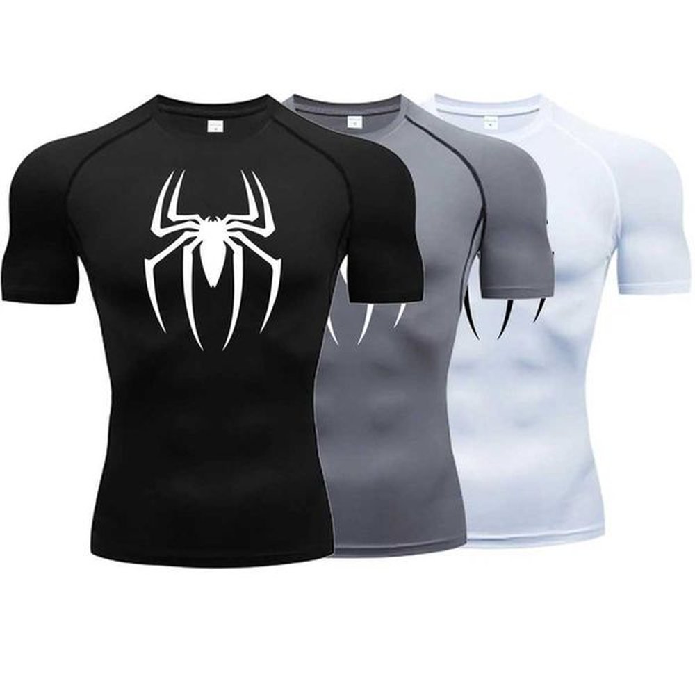 Mens spider print compression shirt quick drying T-shirt gym running jersey breathable short sleeved shirt spring summer M-3XL W250211