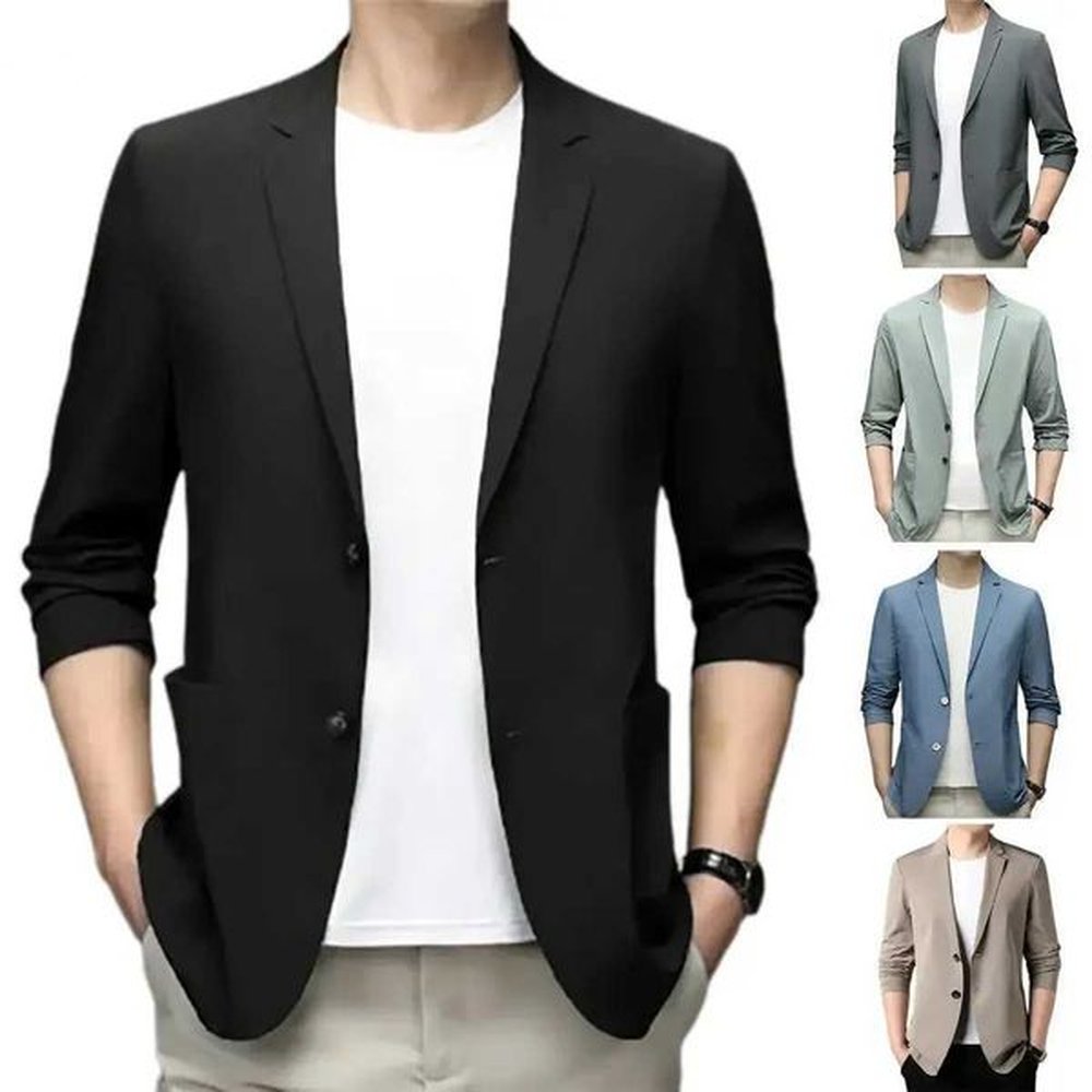 Mens sports jacket slim fit double button business jacket collar 3/4 sleeve commuting suit jacket solid color collar beauty jacket W241123