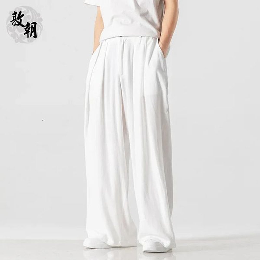 Mens straight leg casual mens loose fitting linen pants 241219