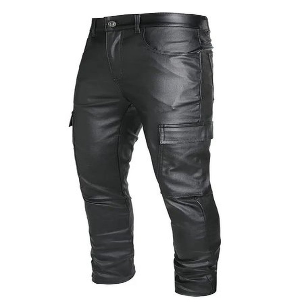 Mens street tight pants slim and suitable for trendy street styles PU leather tight pants synthetic leather shiny tight pants mens 241127