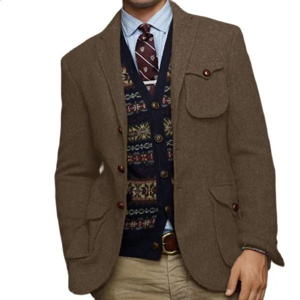 Mens Suit Tweed Single Breasted Point Lapel Multi-Pocket Jacket Trendy Steampunk Wedding Prom Slim Fashion Elegant Suit Jacket 240911