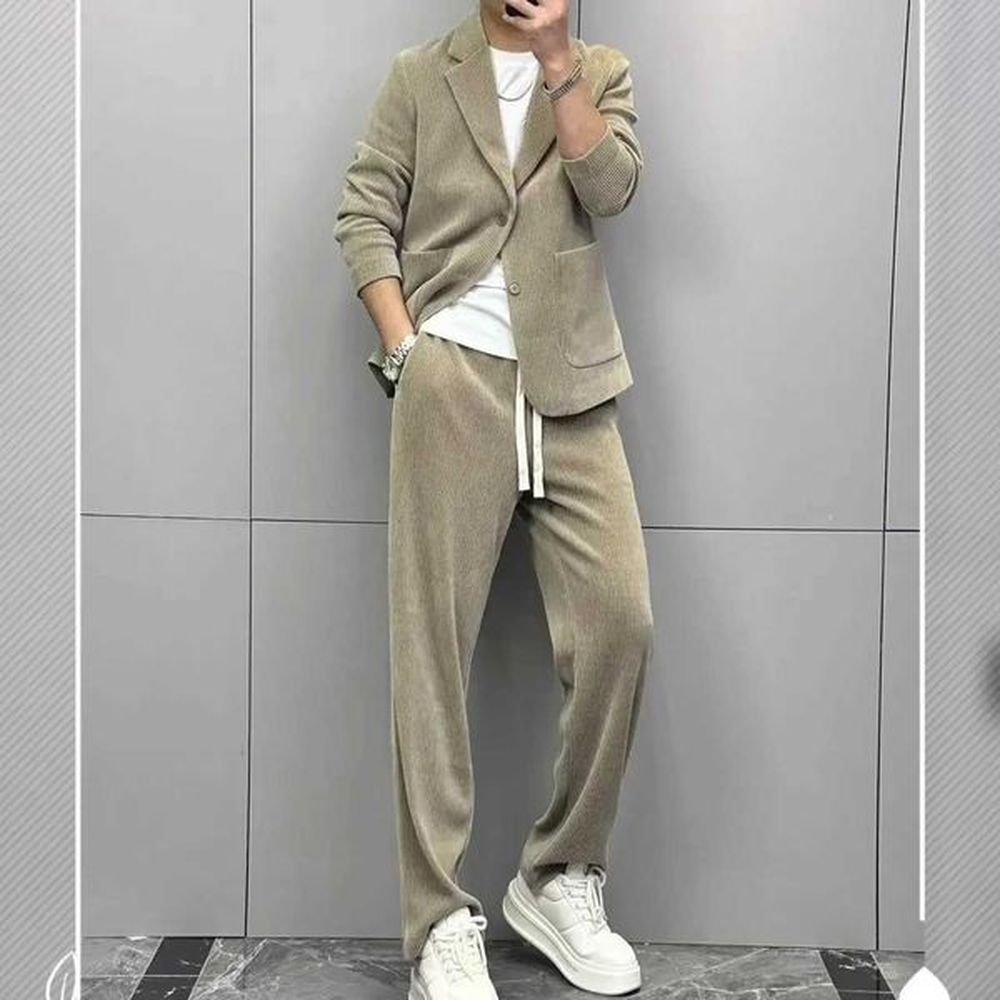 Men's Suits Blazers Full Suit for Men Big Size Blazer Business 2 Piece Outfit Set Man Apricot Gentleman Casual Trends Comes Fashion Pan